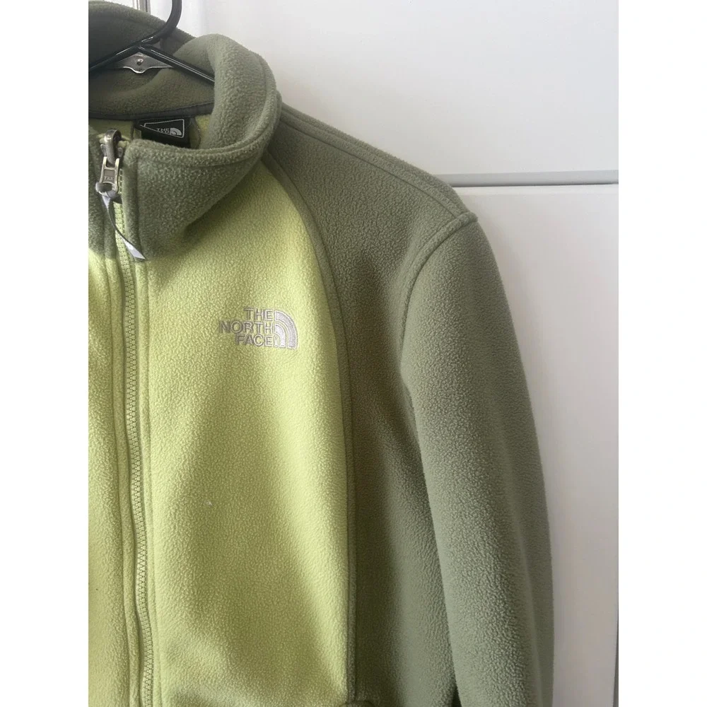 The North Face‎ Full Zip Fleece Jacket Green Two Tone Mock Neck Mens Medium